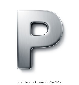 3d Rendering Of The Letter P In Brushed Metal On A White Isolated Background.