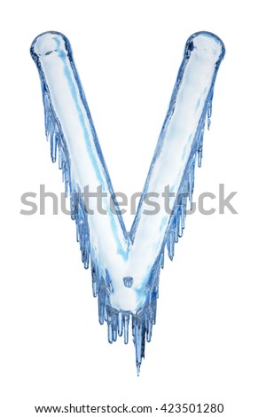 3d rendering letter V. Ice font isolated on white background. Alphabet.