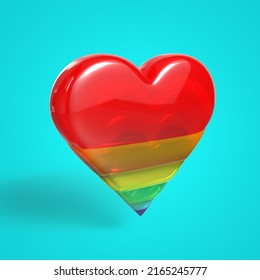 3D Rendering Of A LGBTQ+ Pride Heart Symbol In Translucent Rainbow Glass