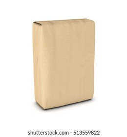 3d rendering of a light beige sack of cement isolated on a white background, three quarters view. Construction and repair. Building and Reconstruction. House-building. Supplies and materials