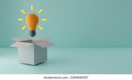 3D rendering of Light bulb glowing creative idea think outside the box, innovation and inspiration concept