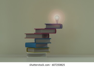 3d rendering of light bulb on stacking book