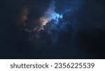 3D rendering of lightning strike and light effects in clouds. Thunderclouds with bright flashes of lightning. Bad weather