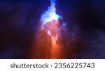 3D rendering of lightning strike and light effects in clouds. Thunderclouds with bright flashes of lightning. Bad weather