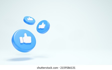 3D Rendering Like Button Circle Social Media Symbols Background Perspective Horizontal View