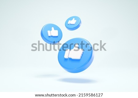 3D Rendering Like Button Circle Social Media Symbols Background Perspective Set View