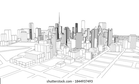 3d rendering line isolate project city estate planning architecture exterior concept design.