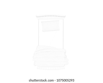 3d rendering of a lined bed on a white background