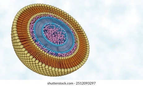 3d rendering of Liposomes within liposomes are known as multivesicular liposomes or nested liposomes. 