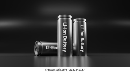 3D Rendering Lithium Ion Battery, Li-Ion Batteries Supply Manufacturing For Electric Vehicle (EV) Concept, Industrial Car Technology Illustration