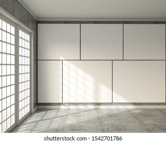 3d rendering of loft style, classroom with whiteboard and white brick wall