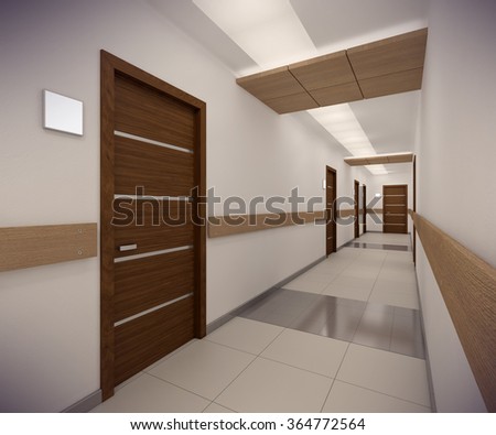 3D rendering long modern corridor in ofice building