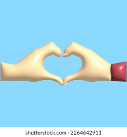 3d rendering of love shaped pair hands