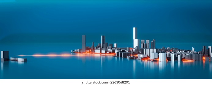 3D Rendering. Low poly city views. urban technology concepts.