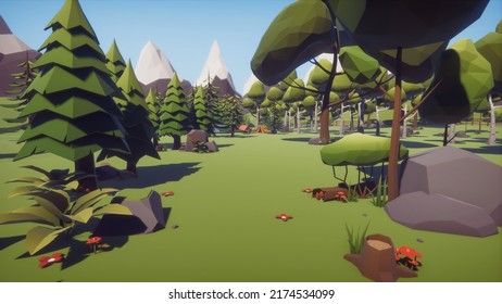 3d Rendering Low Poly Nature Environment Topical Island 