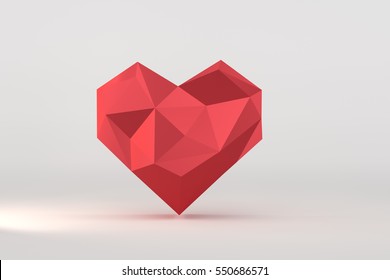 3d Rendering Of Low Poly Red Heart Shape