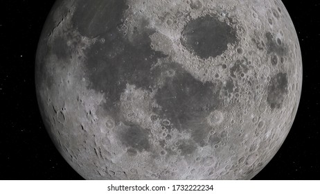 3D rendering of the lunar orbit. The Moon against the background of space with illuminated craters and lunar soil. Elements of this image furnished by NASA