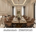3D rendering luxurious classic dining room.