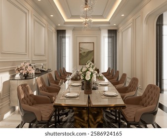 3D rendering luxurious classic dining room.