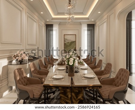 3D rendering luxurious classic dining room.