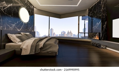 3D Rendering Of Luxury Bedroom In Serviced Apartment