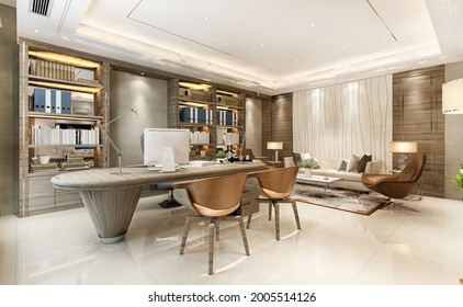 3d Rendering Luxury Business Meeting And Working Room In Executive Office