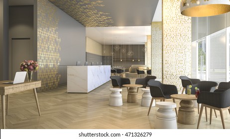 3d Rendering Luxury Hotel Reception And Lounge