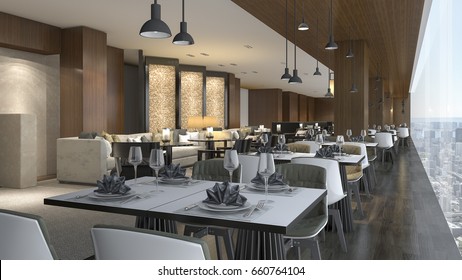 3d Rendering Luxury Hotel Reception And Lounge Restaurant