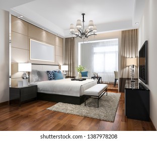 3d rendering luxury modern bedroom suite in hotel