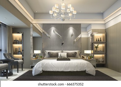 3d Rendering Luxury Modern Bedroom Suite In Hotel