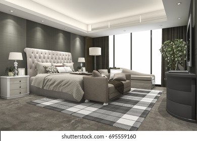 3d Rendering Luxury Modern Bedroom Suite In Hotel