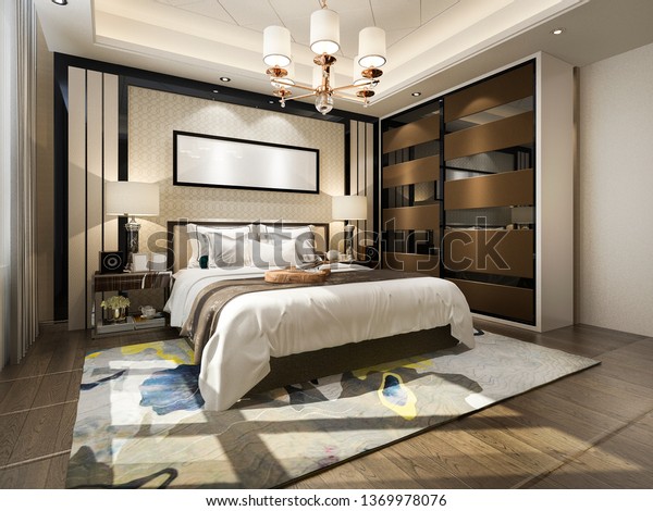 3d Rendering Luxury Modern Bedroom Suite Stock Illustration 1369978076