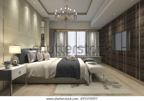 3d Rendering Luxury Modern Bedroom Suite Stock Image