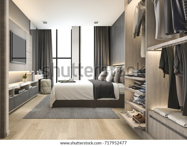 3d Rendering Luxury Modern Bedroom Suite Stock Illustration 717952477