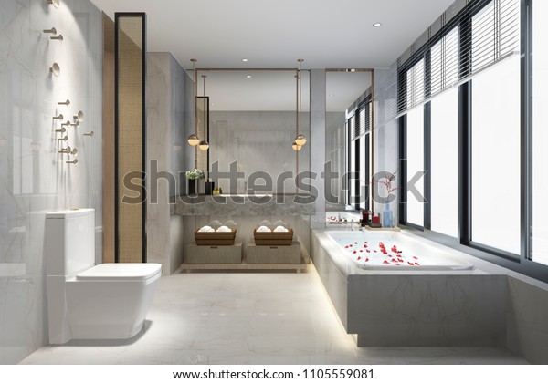 3d Rendering Luxury Modern Design Bathroom Stock Illustration 1105559081