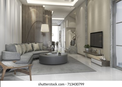 3d Rendering Luxury And Modern Living Room With Leather Sofa