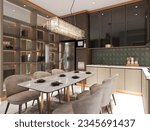 3D Rendering of Luxury and Private Dining Room Interior Design