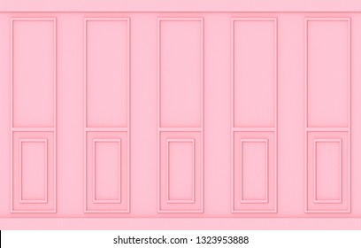 3d Rendering. Luxury Sweet Soft Pink Classical Pattern Wood Wall Background