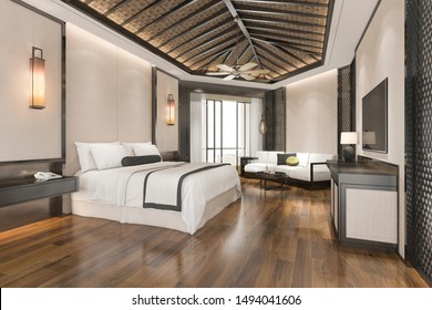 3d Rendering Luxury Tropical Bedroom Suite In Resort Hotel And Resort