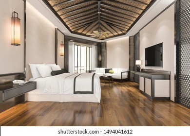 3d Rendering Luxury Tropical Bedroom Suite In Resort Hotel And Resort