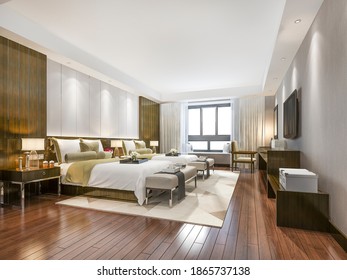 3d Rendering Luxury Tropical Bedroom Suite In Resort Hotel And Resort With Twin Bed