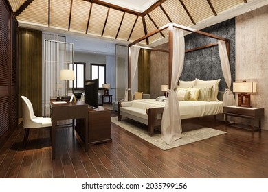 3d Rendering Luxury Tropical Bedroom Suite In Resort Hotel And Resort