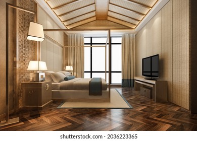 3d Rendering Luxury Tropical Bedroom Suite In Resort Hotel And Resort