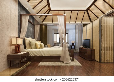 3d Rendering Luxury Tropical Bedroom Suite In Resort Hotel And Resort