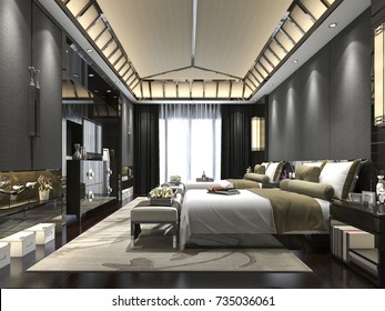 3d Rendering Luxury Tropical Bedroom Suite In Resort Hotel