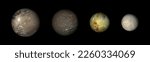 3D rendering of the main moons of Jupiter: Ganymede, Callisto, Io and Europa.