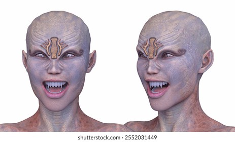 3D rendering of a male alien face