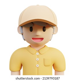 3d Rendering Male Character Profile With Cream Hat And Orange Polo Shirt, Good For Character Profile Picture