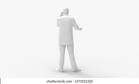 3d rendering of a man calling on the phone isolated in white background