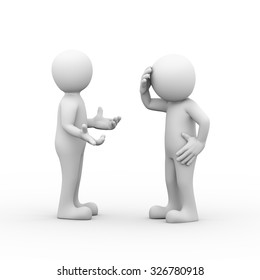 3d rendering of man having headache during fight on disputed problem. Concept of conflict and dispute between couple. 